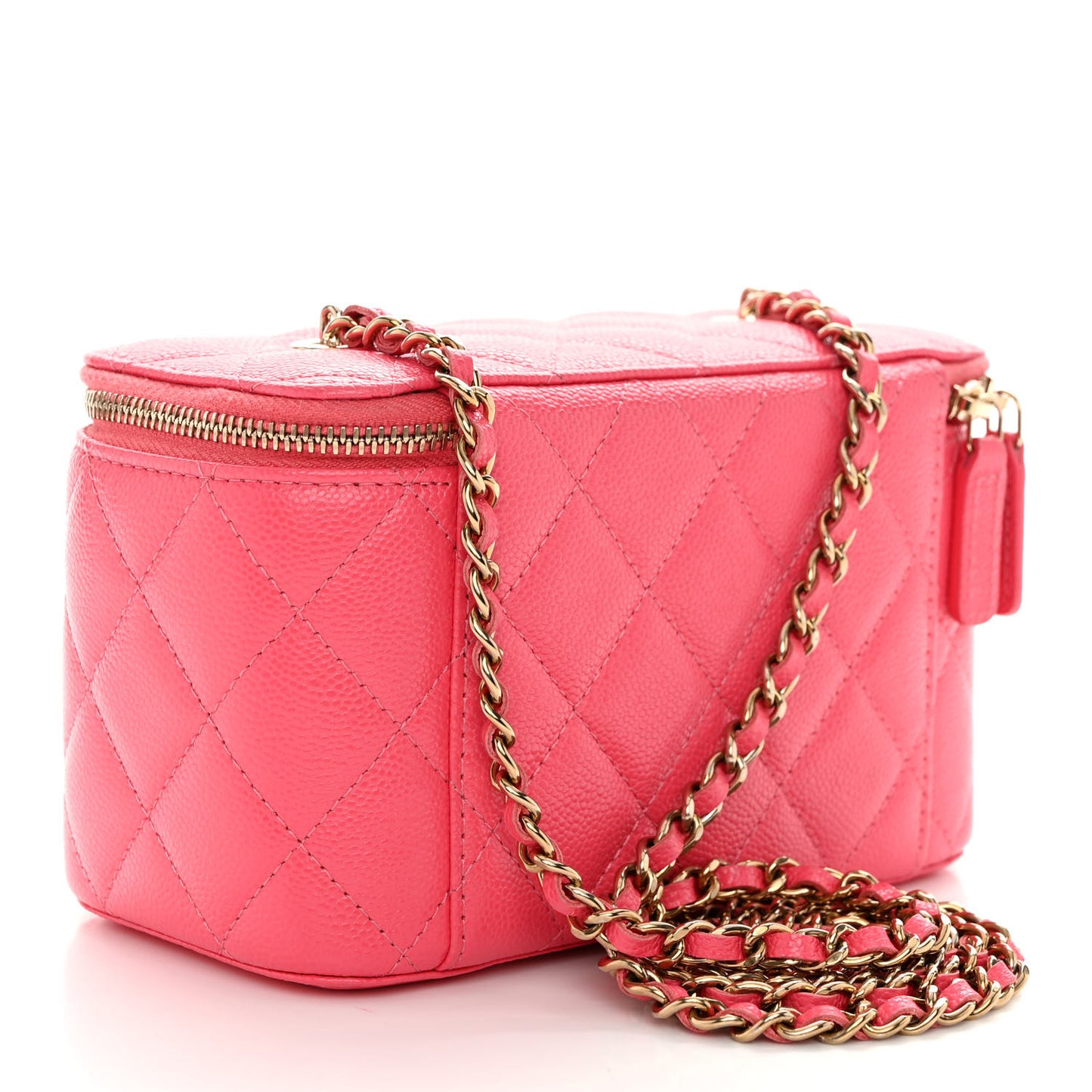 Caviar Quilted Small Vanity Case With Chain Pink