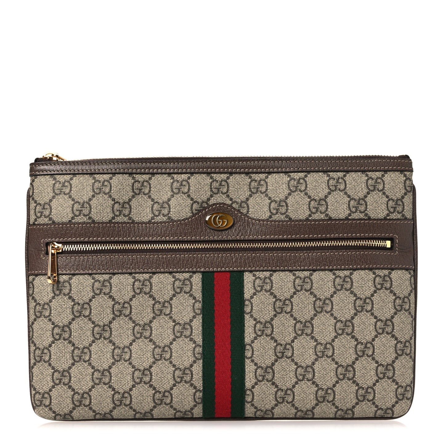 GG Supreme Monogram Large Ophidia Pouch Clutch Brown