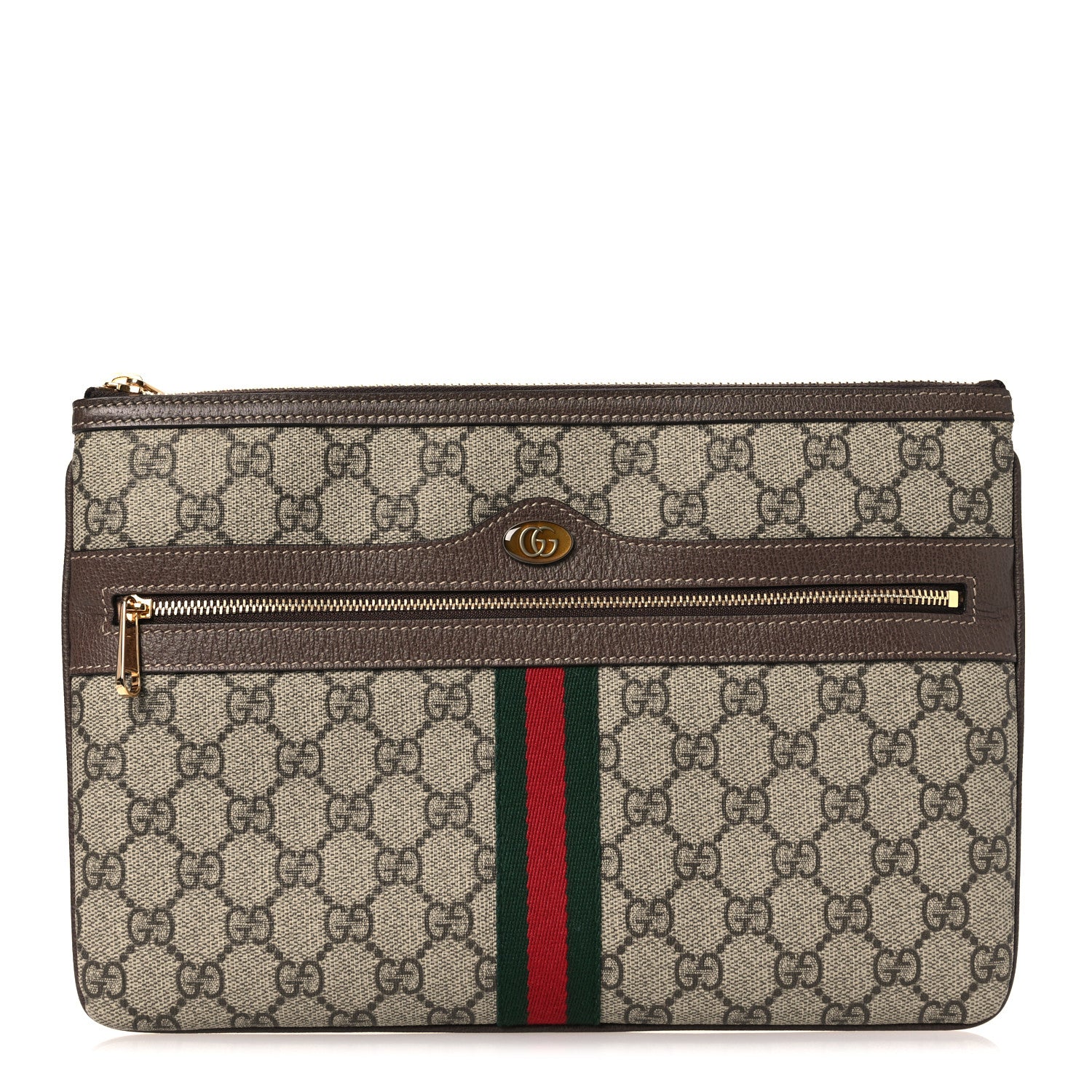 Gucci GG Supreme Monogram Large Ophidia Pouch Clutch Brown 1 of 9