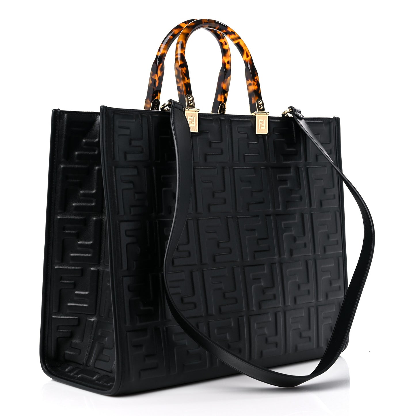 Vitello Plexiglass FF Embossed Medium Fendi Sunshine Shopper Tote Black