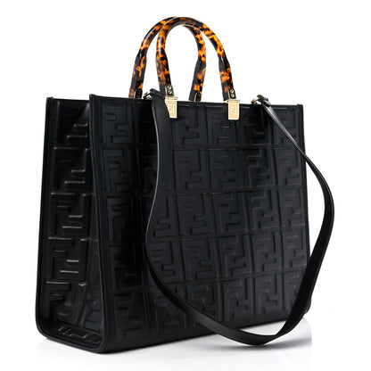 Fendi Vitello Plexiglass FF Embossed Medium Fendi Sunshine Shopper Tote Black 3 of 13