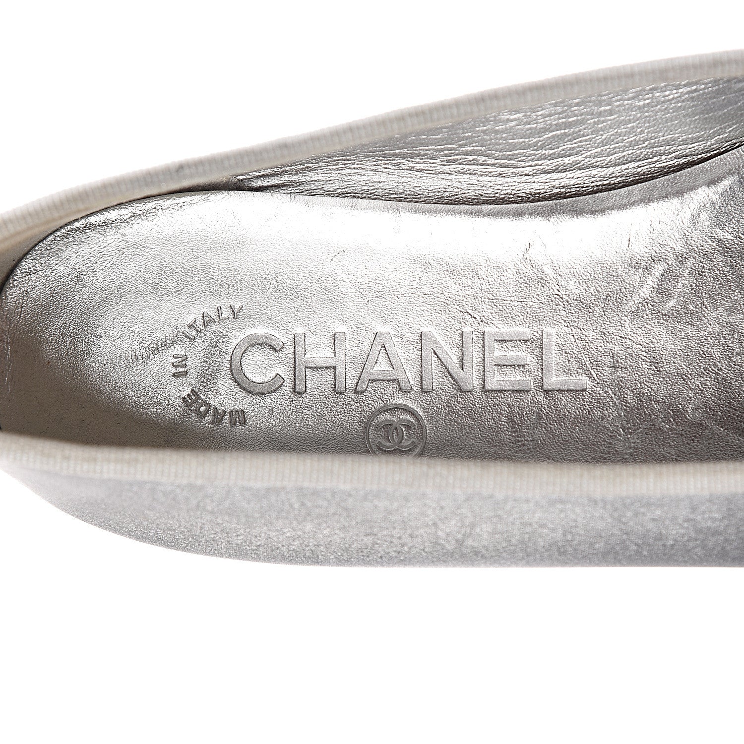 Chanel Laminated Lambskin Grosgrain Cap Toe CC Ballerina Flats 36 Silver Black 7 of 16