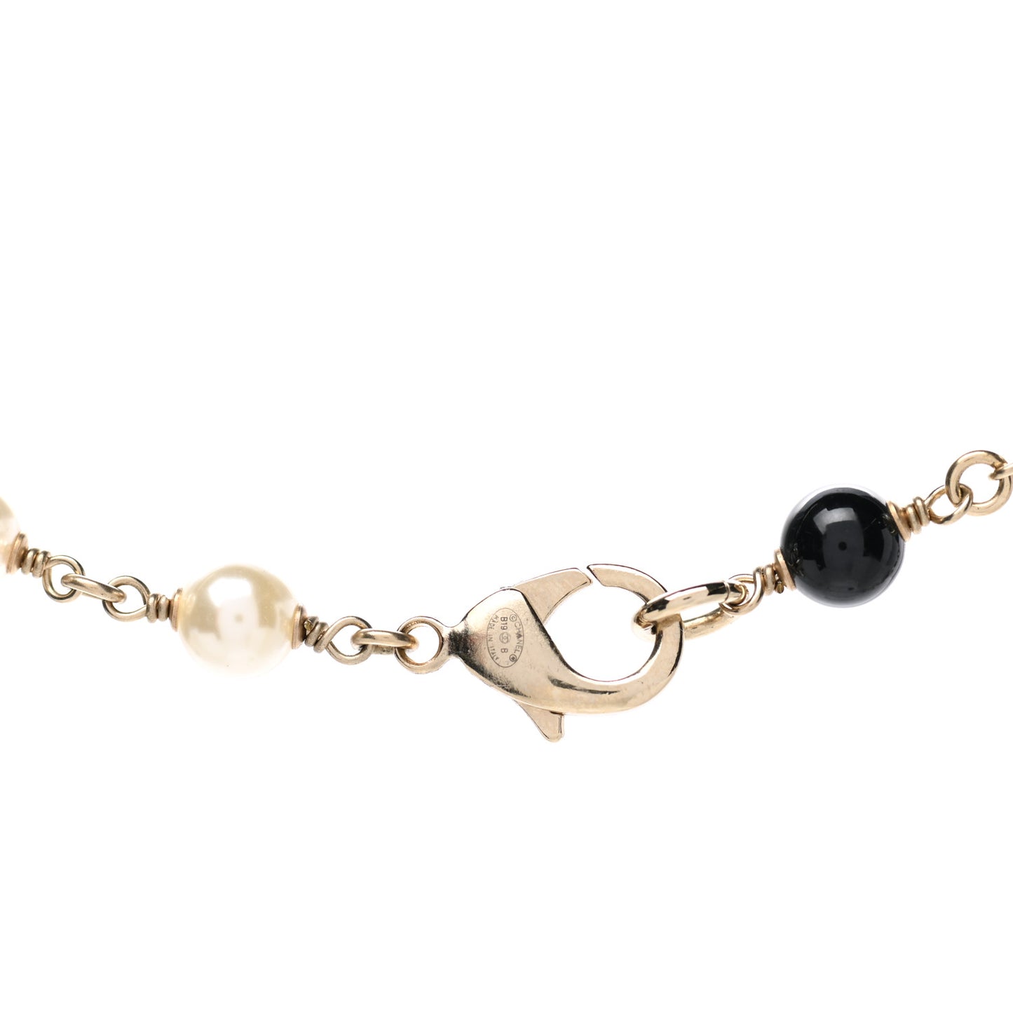 Pearl Crystal Bead CC Long Necklace Black Silver