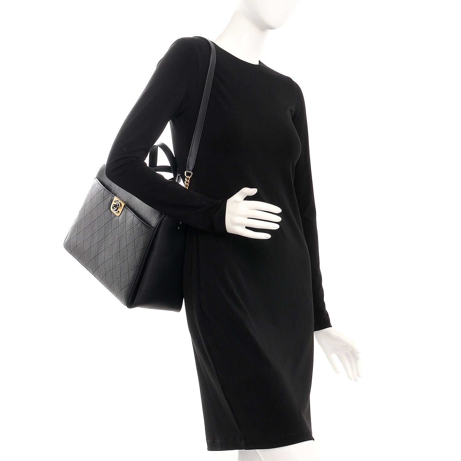 Chanel Calfskin Stitched Large Straight Lines Shopping Tote Black 2 of 13