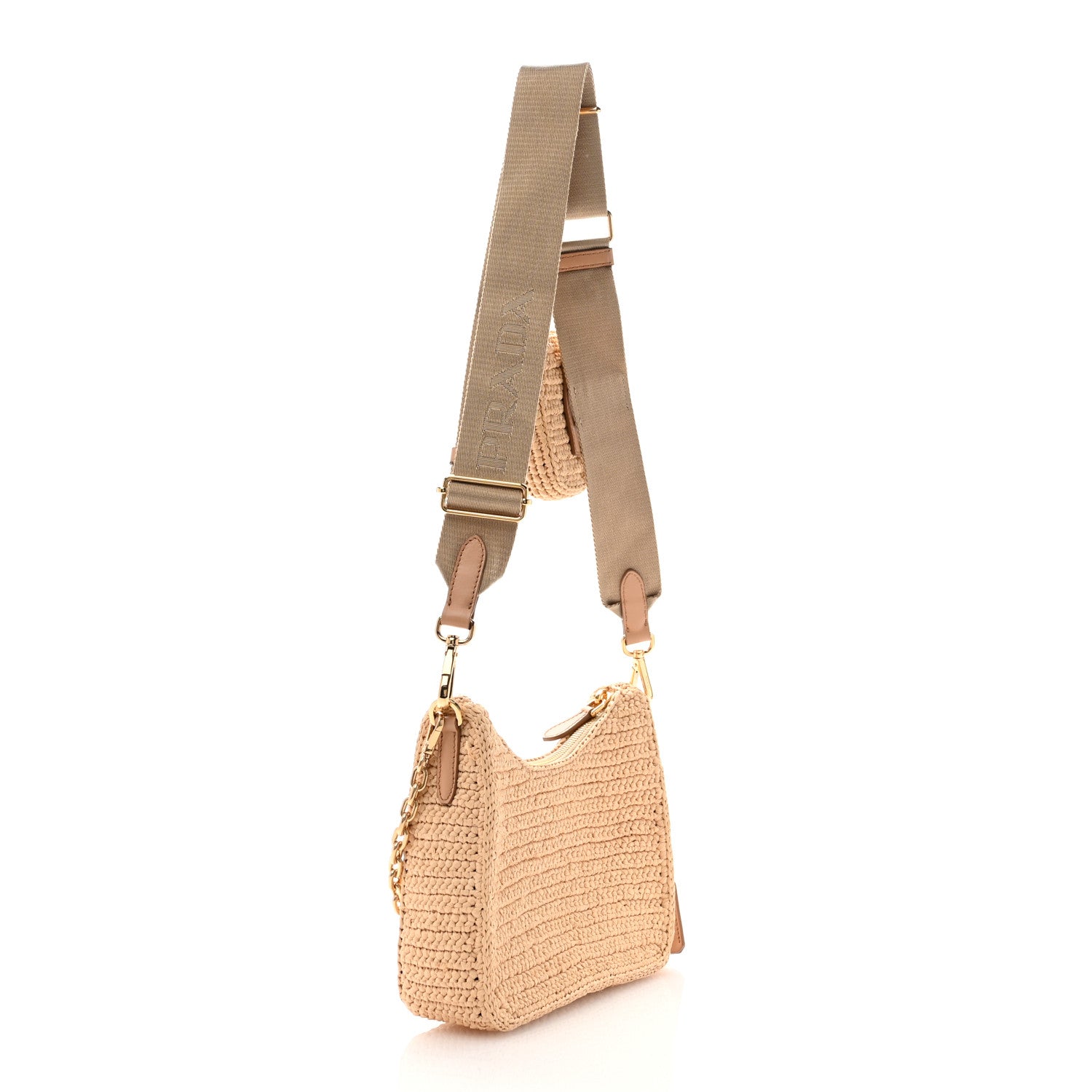 Prada Yarn Raffia Effect Crochet Re-Edition 2005 Shoulder Bag Naturale 3 of 11