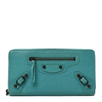Balenciaga Agneau Classic Hardware Continental Zip Around Wallet Bleu Tropical 1 of 6