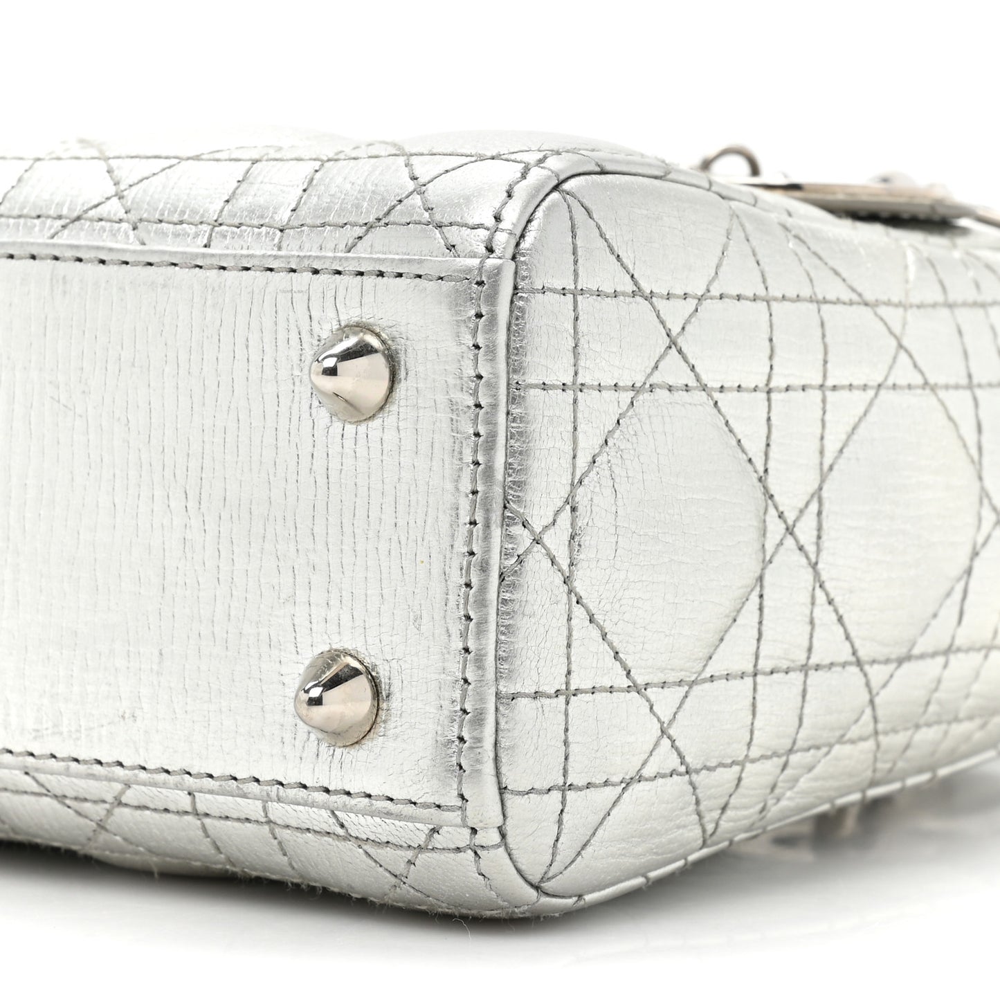 Metallic Grained Calfskin Cannage Small Lucky Badges My Lady Dior Silver