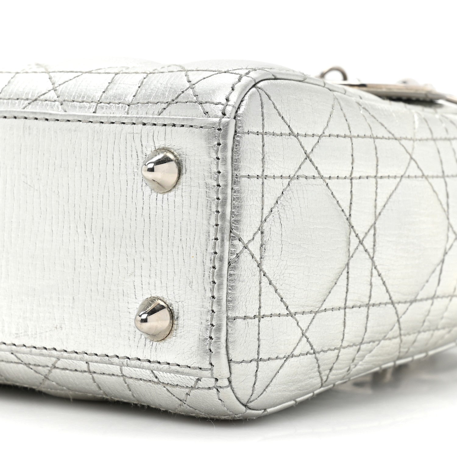 Christian Dior Metallic Grained Calfskin Cannage Small Lucky Badges My Lady Dior Silver 7 of 9