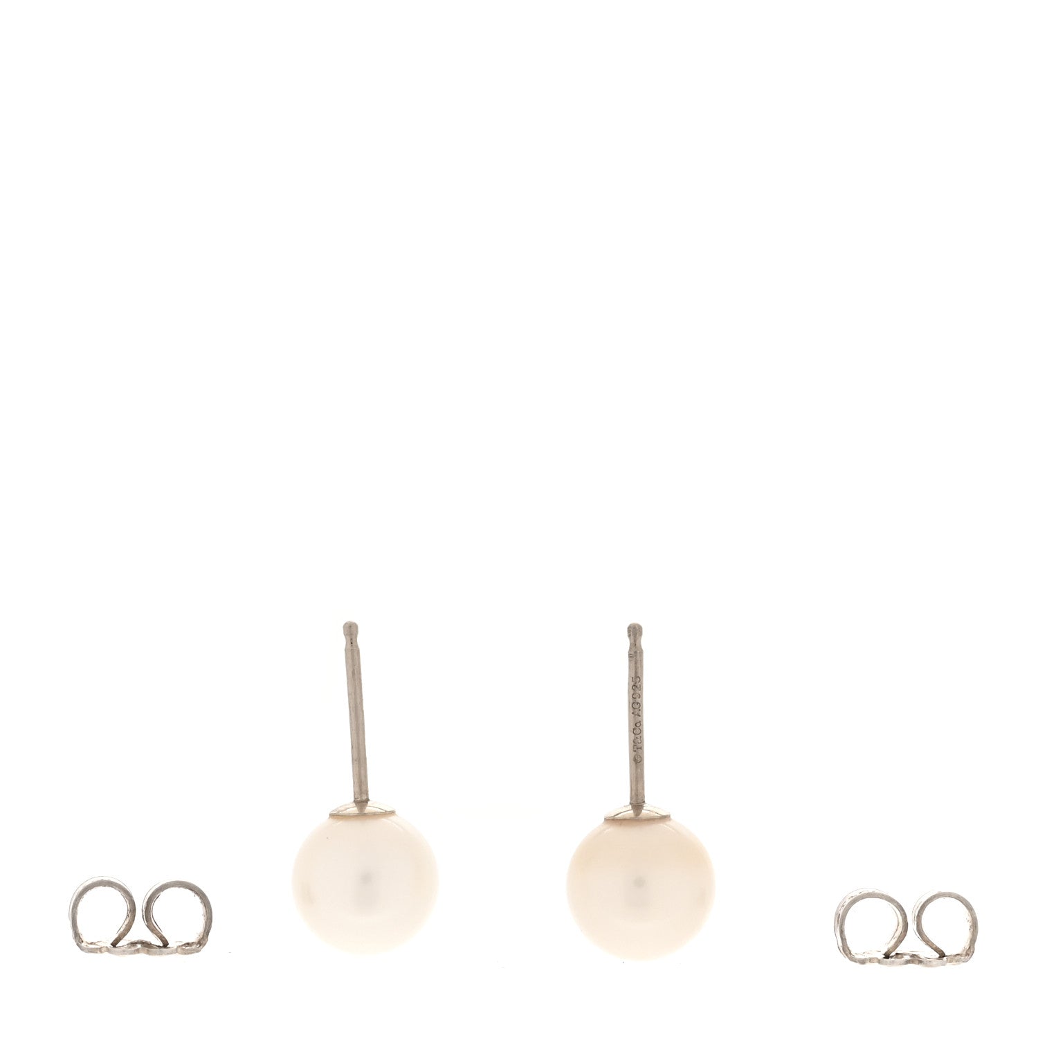 Tiffany 14K White Gold Cultured Pearl 7-8mm Ziegfeld Earrings 3 of 5