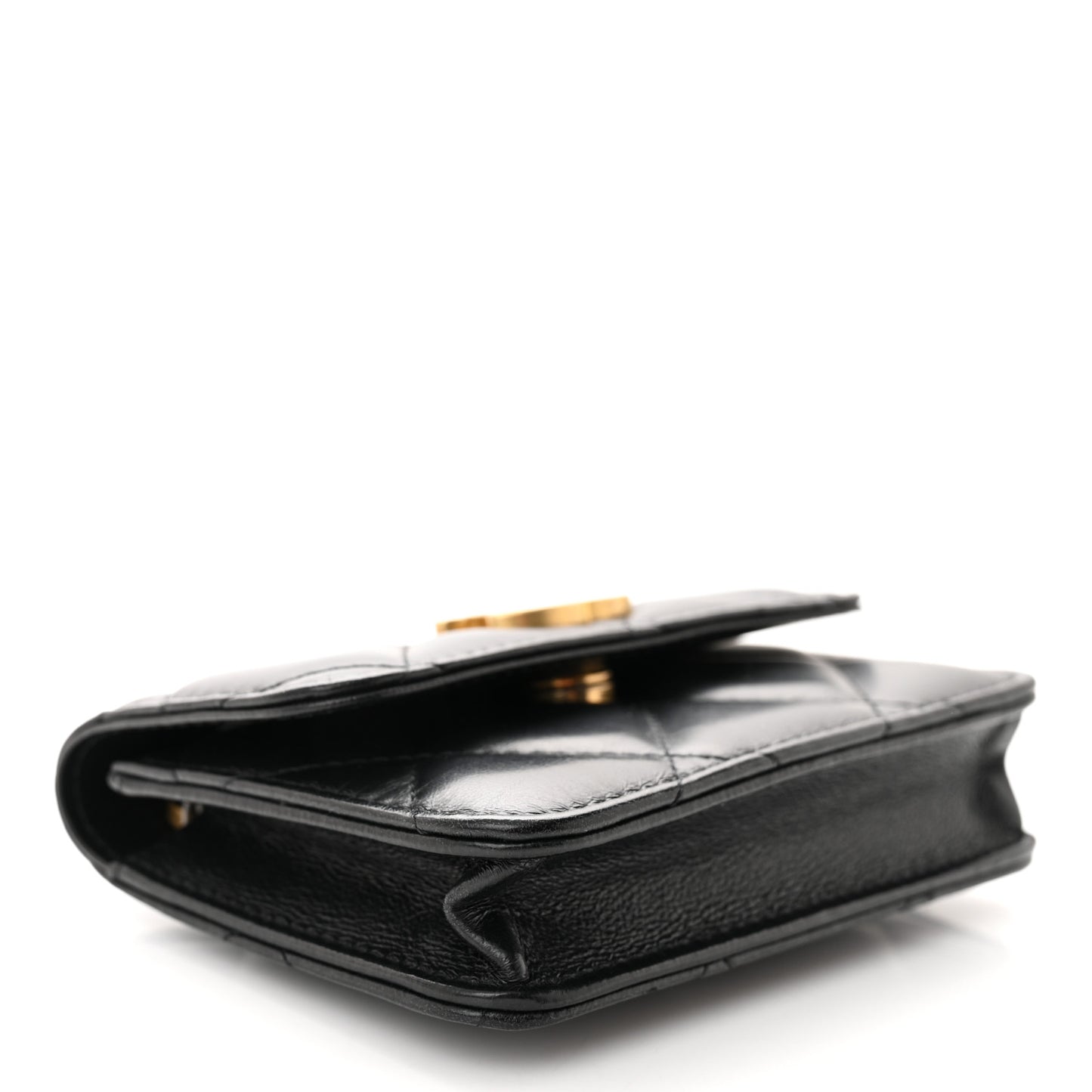 Lambskin Enamel Quilted Pending CC Flap Belt Bag Black