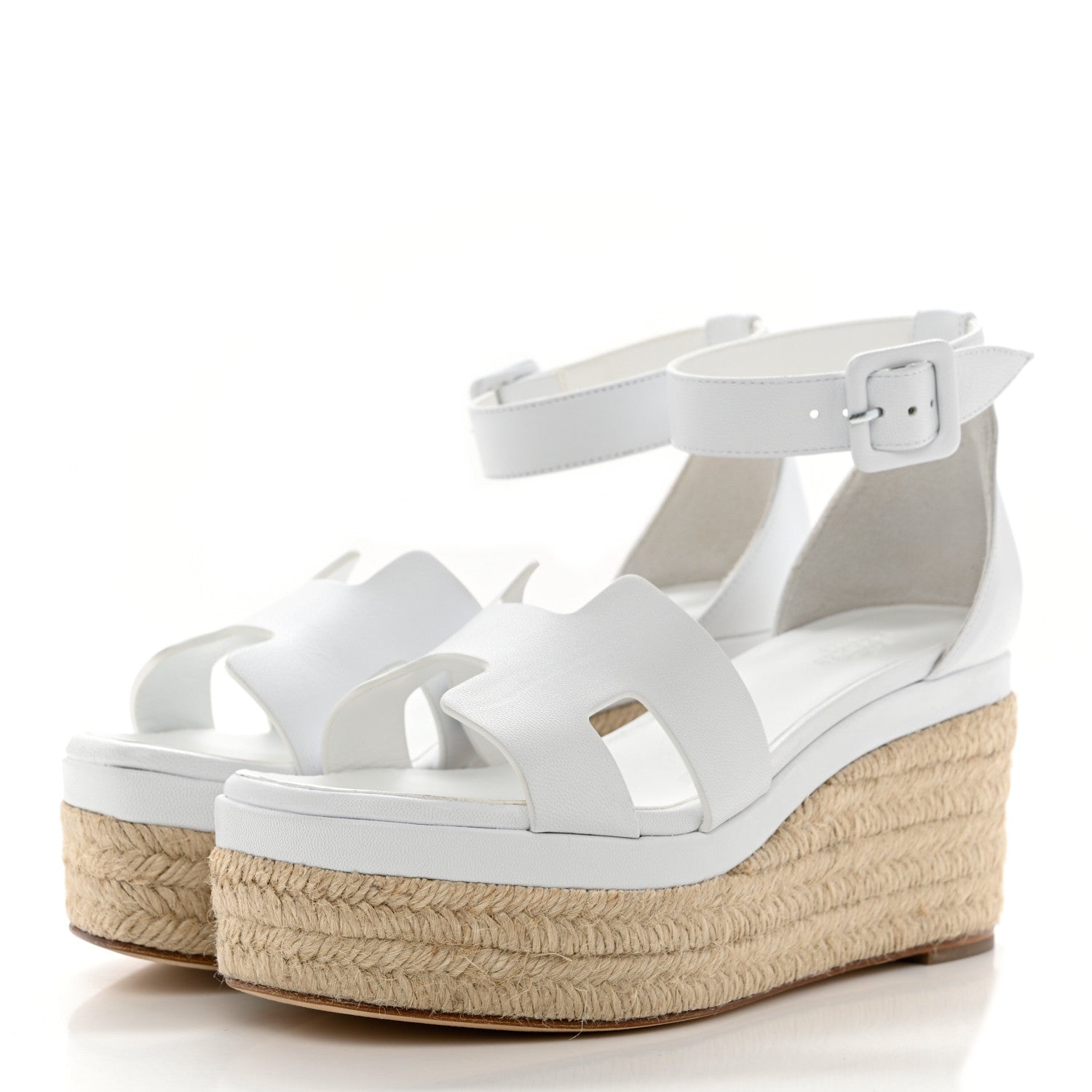 Hermes Goatskin Elda Espadrille Wedge Sandals 35 White 3 of 9