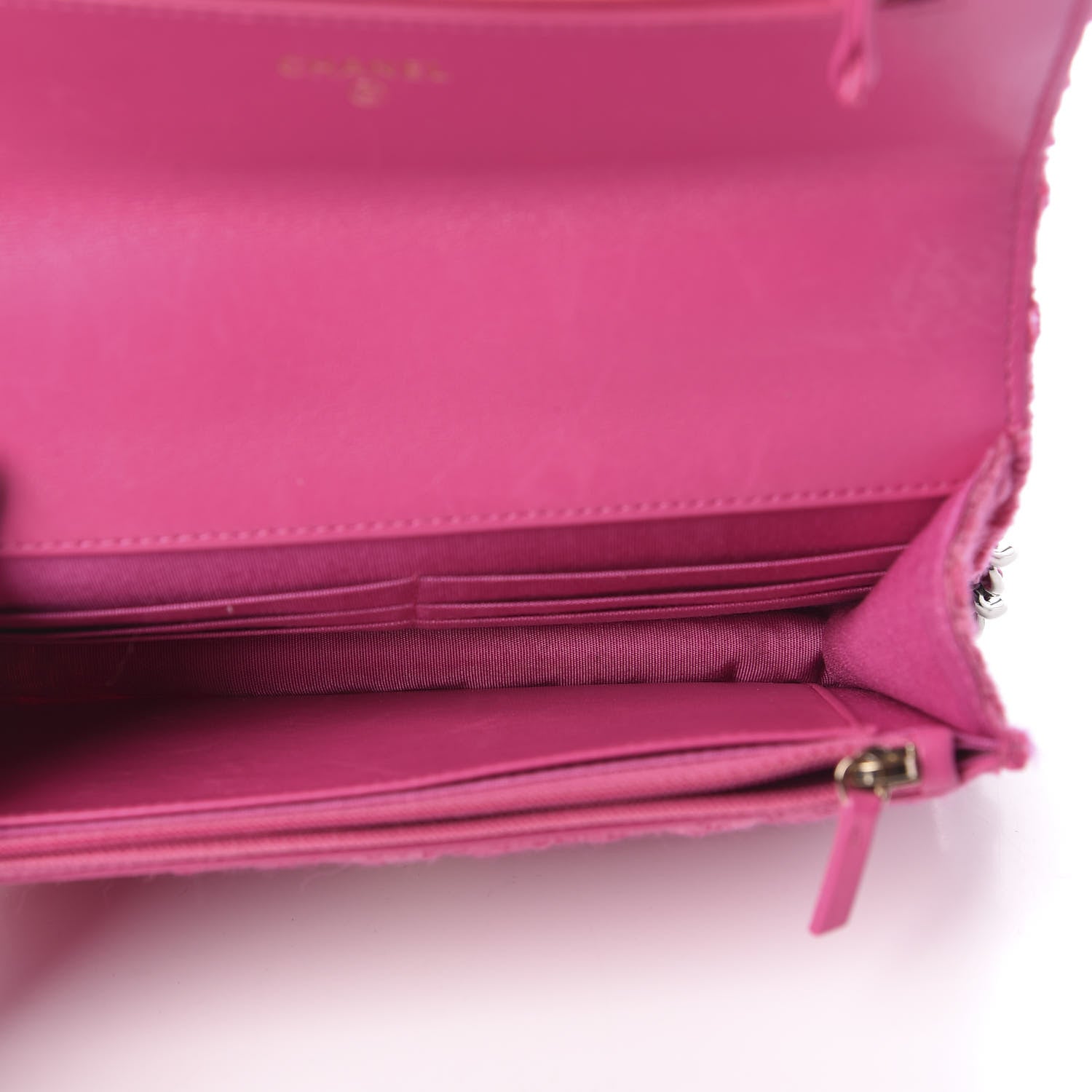 Chanel Wool Tweed Lambskin Quilted 19 Wallet On Chain WOC and Coin Purse Fuchsia 5 of 14