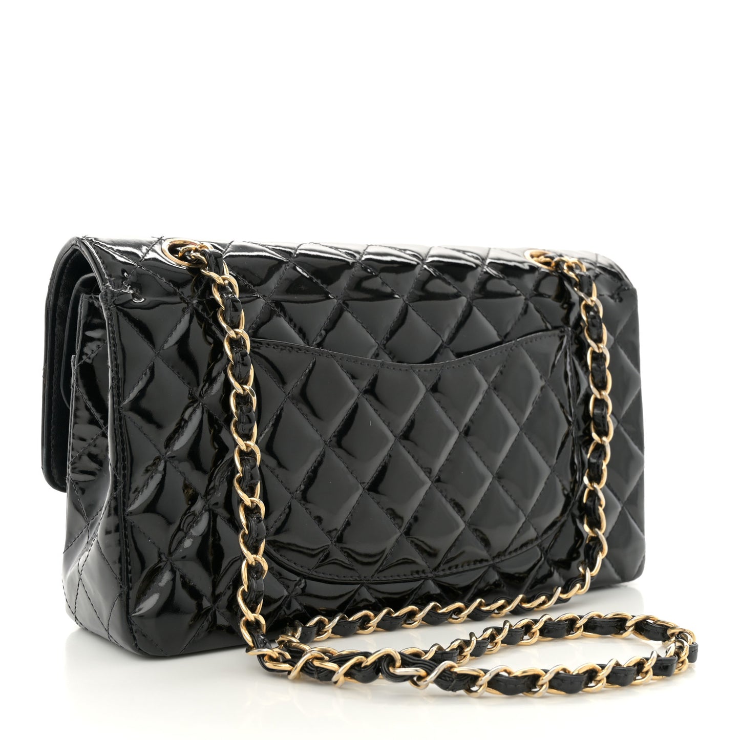 Patent Quilted Medium Double Flap Black