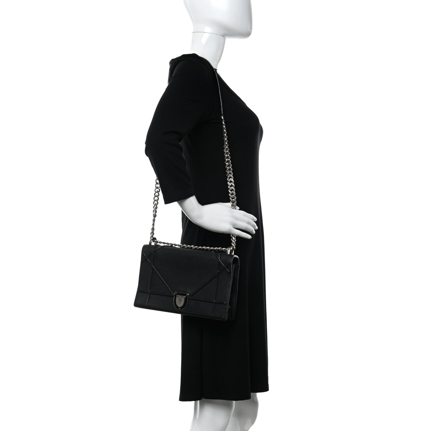 Grained Calfskin Medium Diorama Flap Bag Black