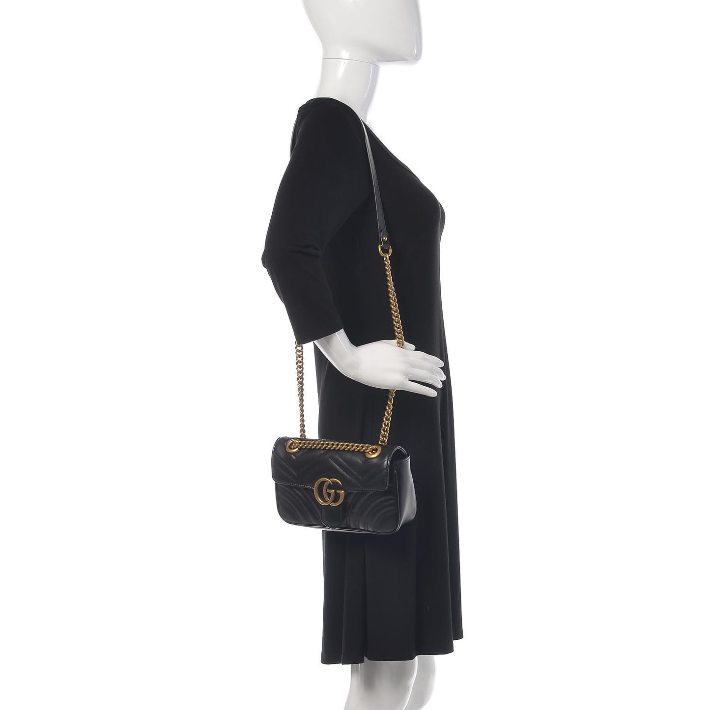 Calfskin Matelasse Mini GG Marmont Shoulder Bag Black