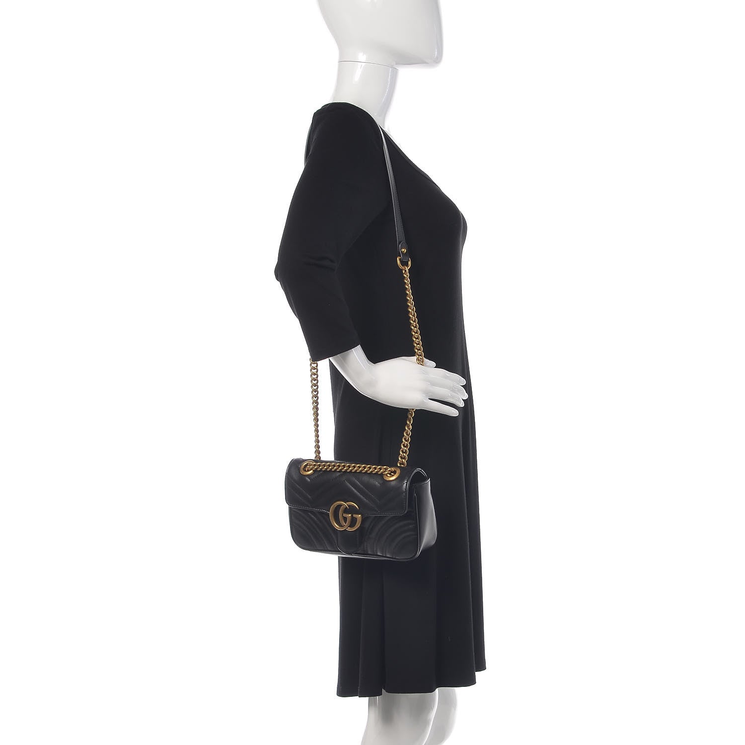 Gucci Calfskin Matelasse Mini GG Marmont Shoulder Bag Black 2 of 12
