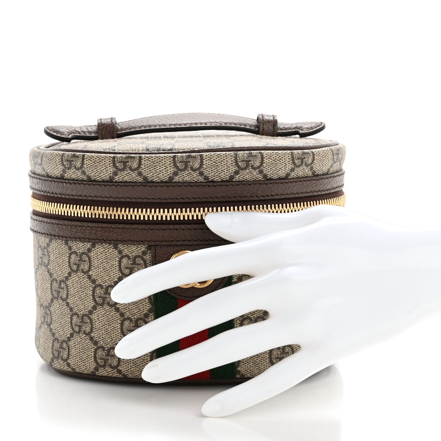 Gucci GG Supreme Monogram Textured Calfskin Web Ophidia Vanity Cosmetic Case Beige Ebony New Acero 2 of 9