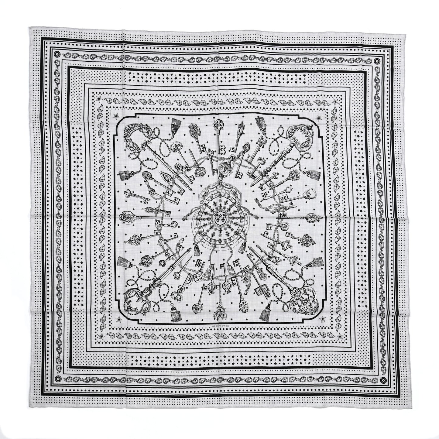 Cashmere Silk Les Cles Bandana Shawl 140 Gris Chine Black