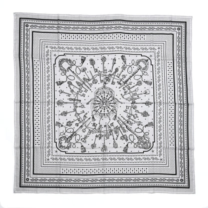 Hermes Cashmere Silk Les Cles Bandana Shawl 140 Gris Chine Black 1 of 6