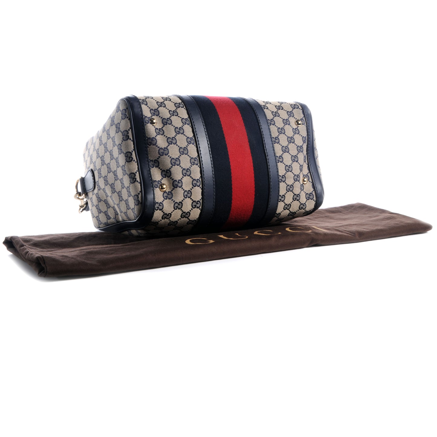 Monogram Selleria Calfskin Vintage Web Medium Boston Beige Blue