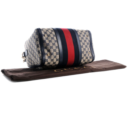 Gucci Monogram Selleria Calfskin Vintage Web Medium Boston Beige Blue 4 of 10
