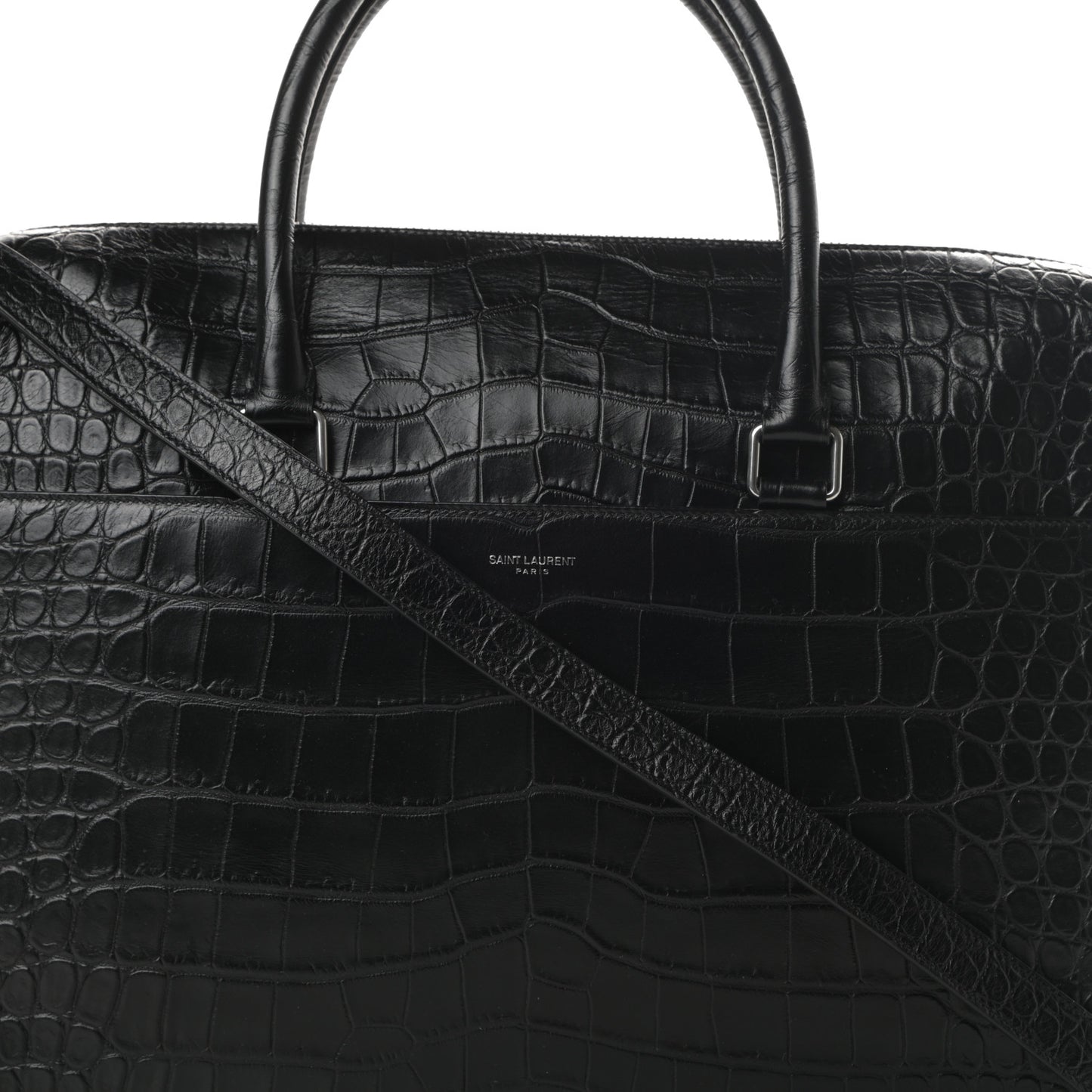 Calfskin Crocodile Embossed Duffle Briefcase Black