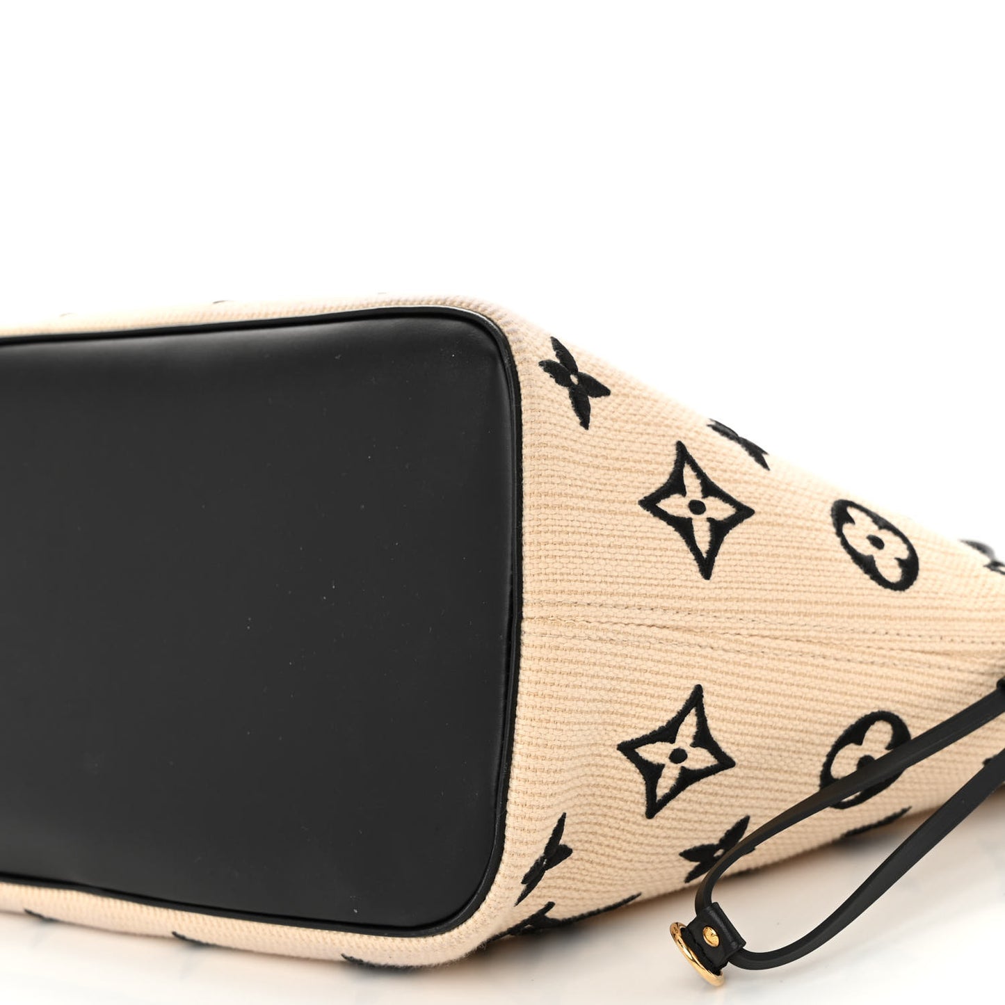 Cotton Monogram Embroidered Neverfull MM Beige Black