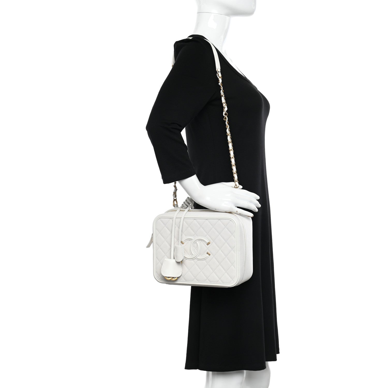 Chanel Caviar Quilted Large CC Filigree Vanity Case White 2 of 14