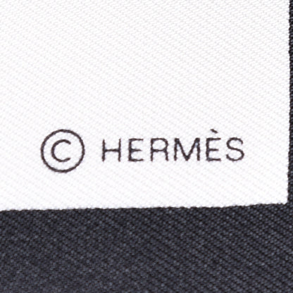 Hermes Silk Lettres Au Carre Scarf 90 Blanc Casse Black Marron 4 of 5