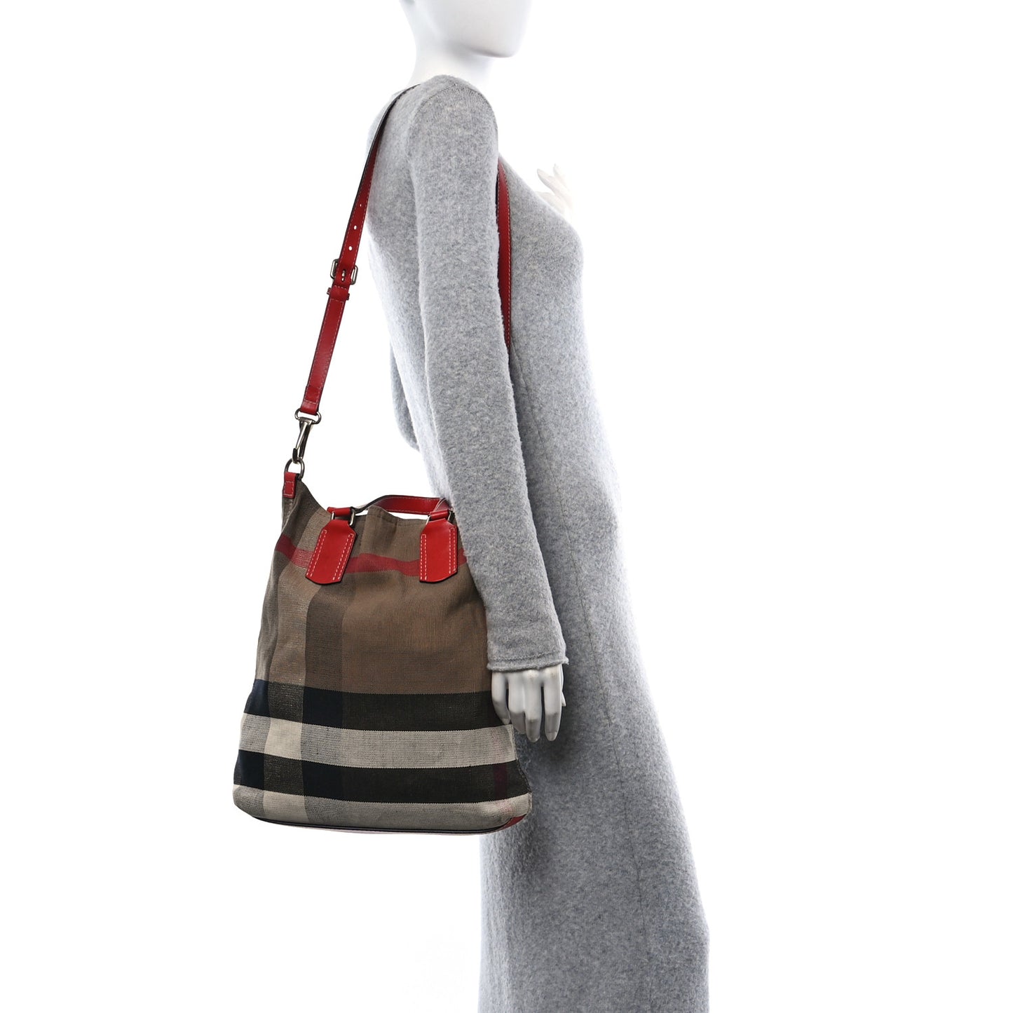 Canvas Mega Check Medium Tottenham Brit Tote Cadmium Red