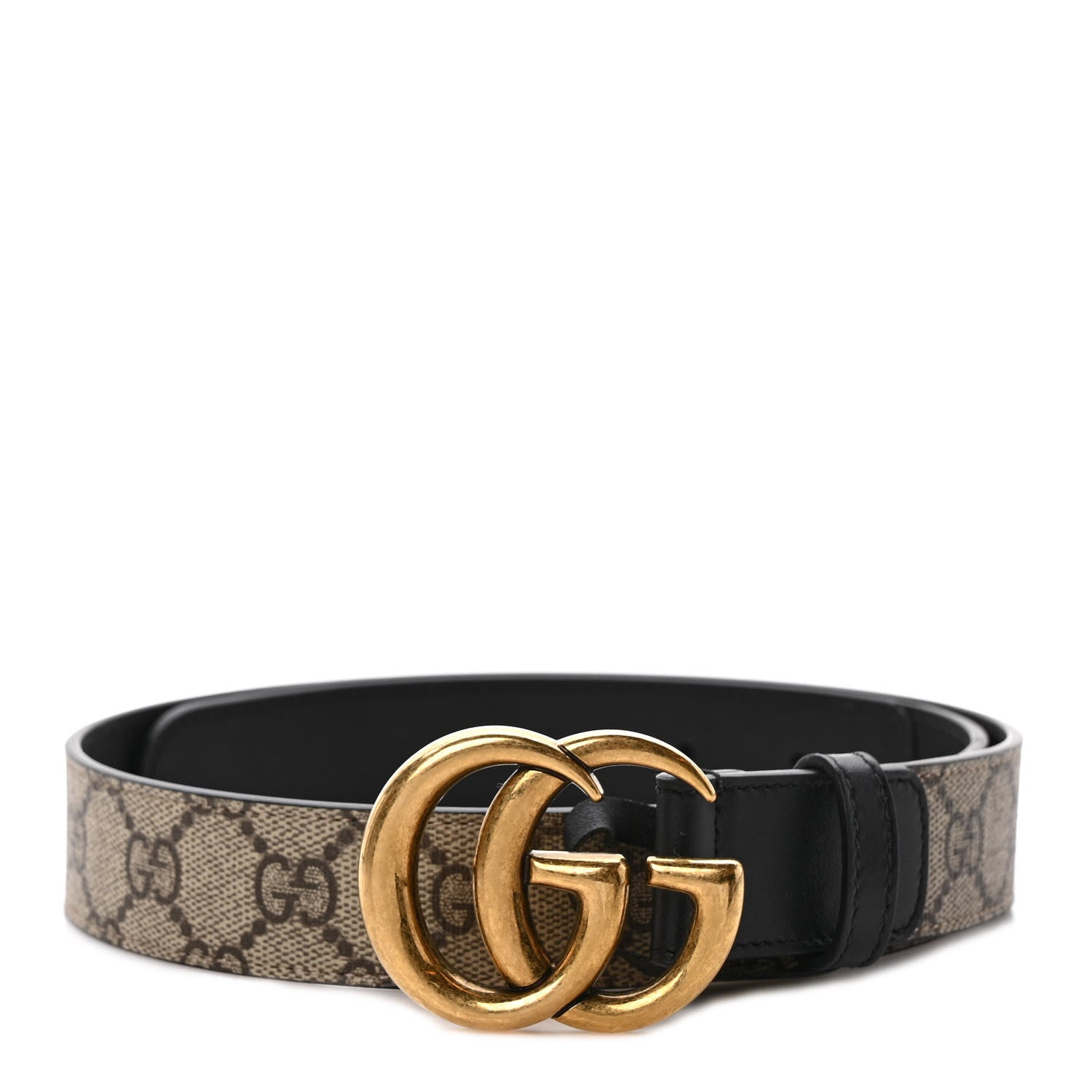 Gucci GG Supreme Monogram Matte Plutone Calfskin Double G 30mm Belt 75 30 Beige Ebony Black 1 of 5
