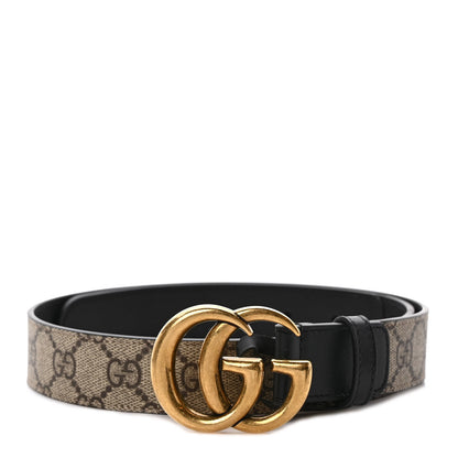 Gucci GG Supreme Monogram Matte Plutone Calfskin Double G 30mm Belt 75 30 Beige Ebony Black 1 of 5