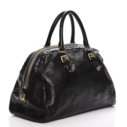 Prada Glace Calf Zippers Dome Satchel Black 3 of 15