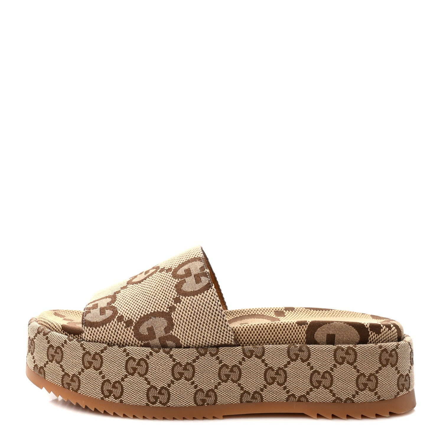 Gucci Monogram Maxi GG Angelina Platform 55mm Slide Sandals 38.5 Camel Ebony 1 of 9