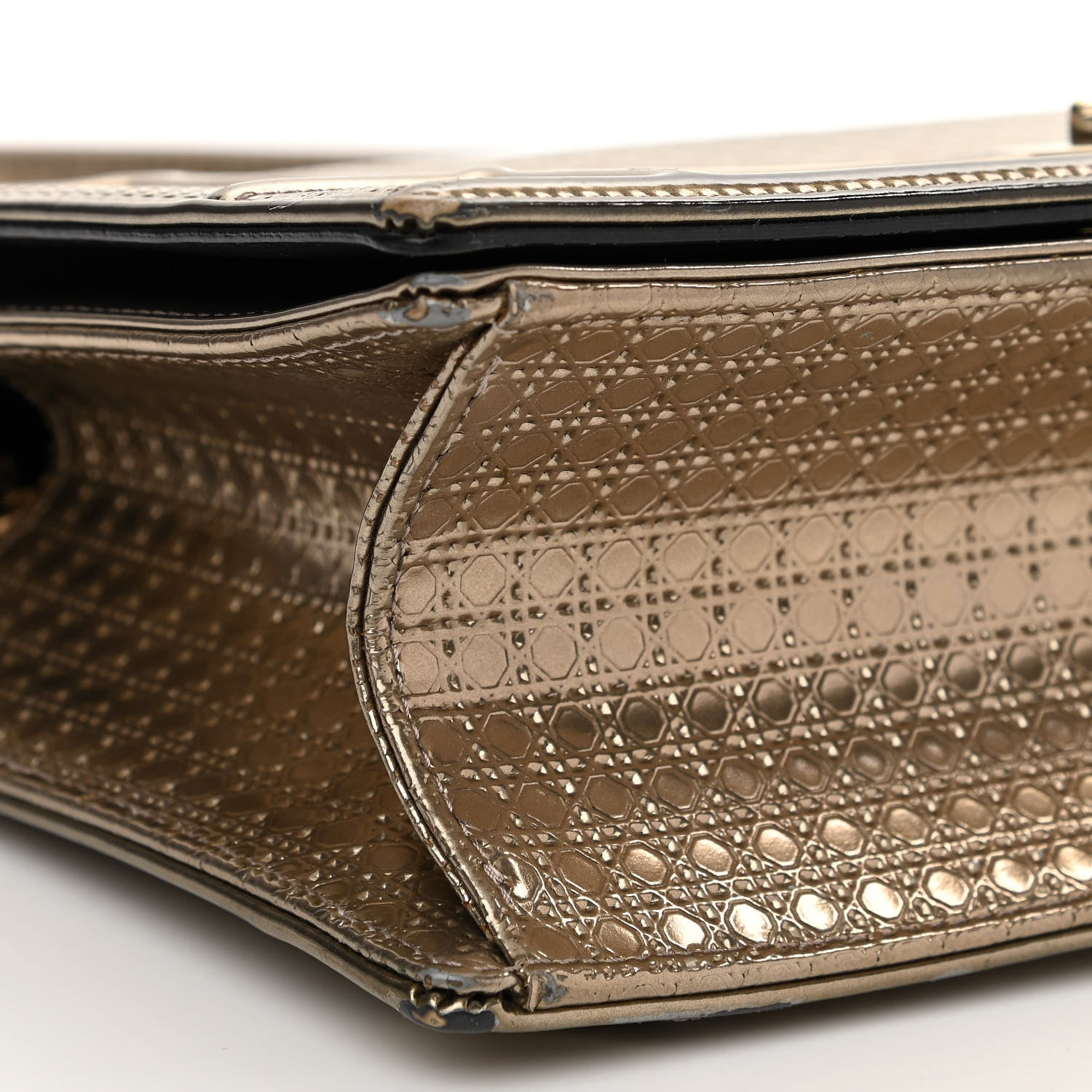 Christian Dior Metallic Patent Micro-Cannage Medium Diorama Flap Bag Gold 9 of 13