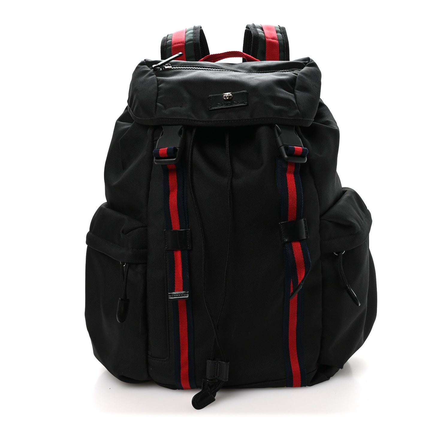 Techno Canvas Web Double Buckle Backpack Black