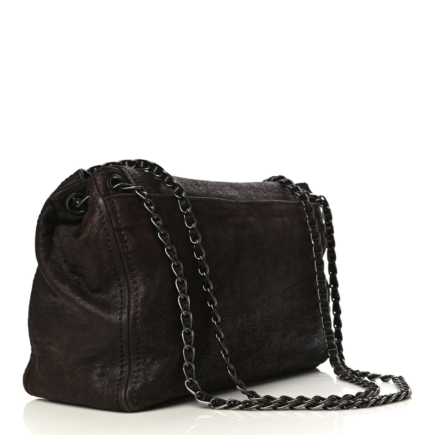 Goatskin Crocodile Embossed Flap Shoulder Bag Dark Brown