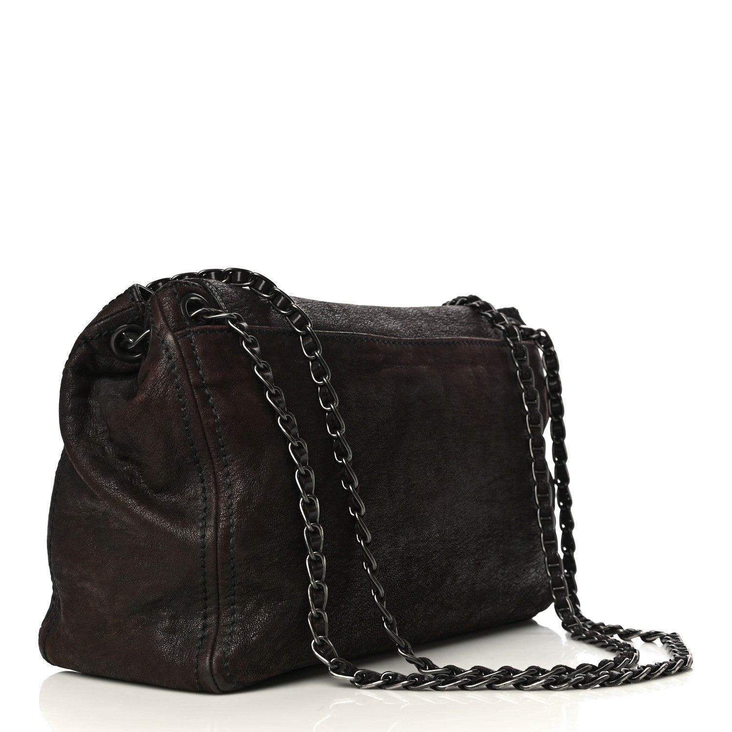 Prada Goatskin Crocodile Embossed Flap Shoulder Bag Dark Brown 3 of 14