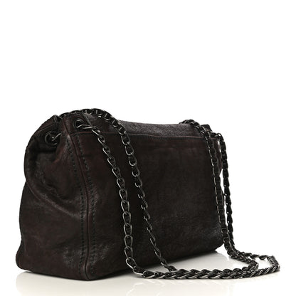 Prada Goatskin Crocodile Embossed Flap Shoulder Bag Dark Brown 3 of 14