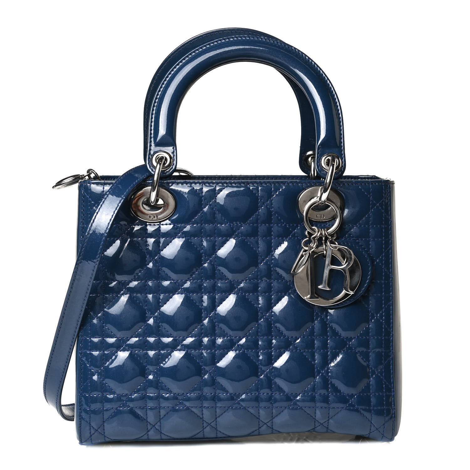 Christian Dior Patent Cannage Medium Lady Dior Blue 1 of 14