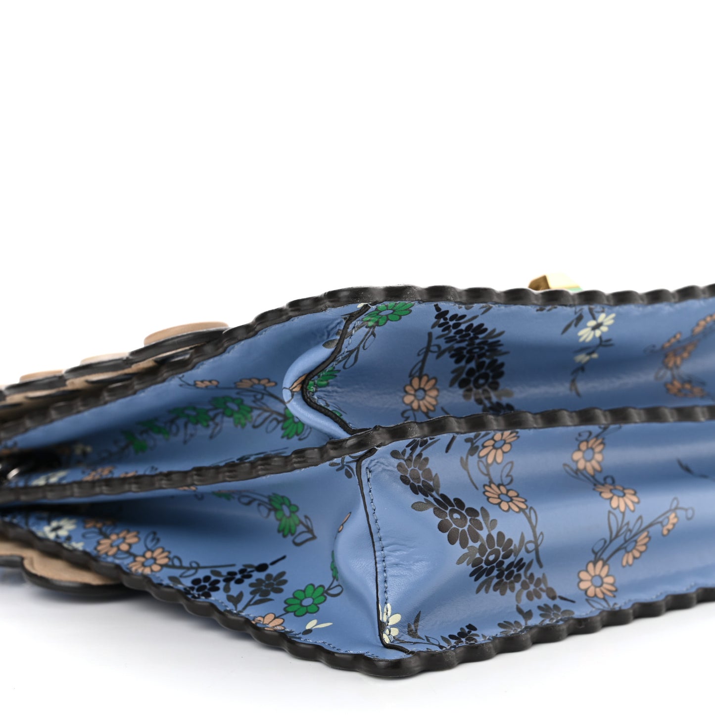 Vitello Liberty Japanese Blossom Scalloped Studded Grommet Kan I Shoulder Bag Nebula Multicolor