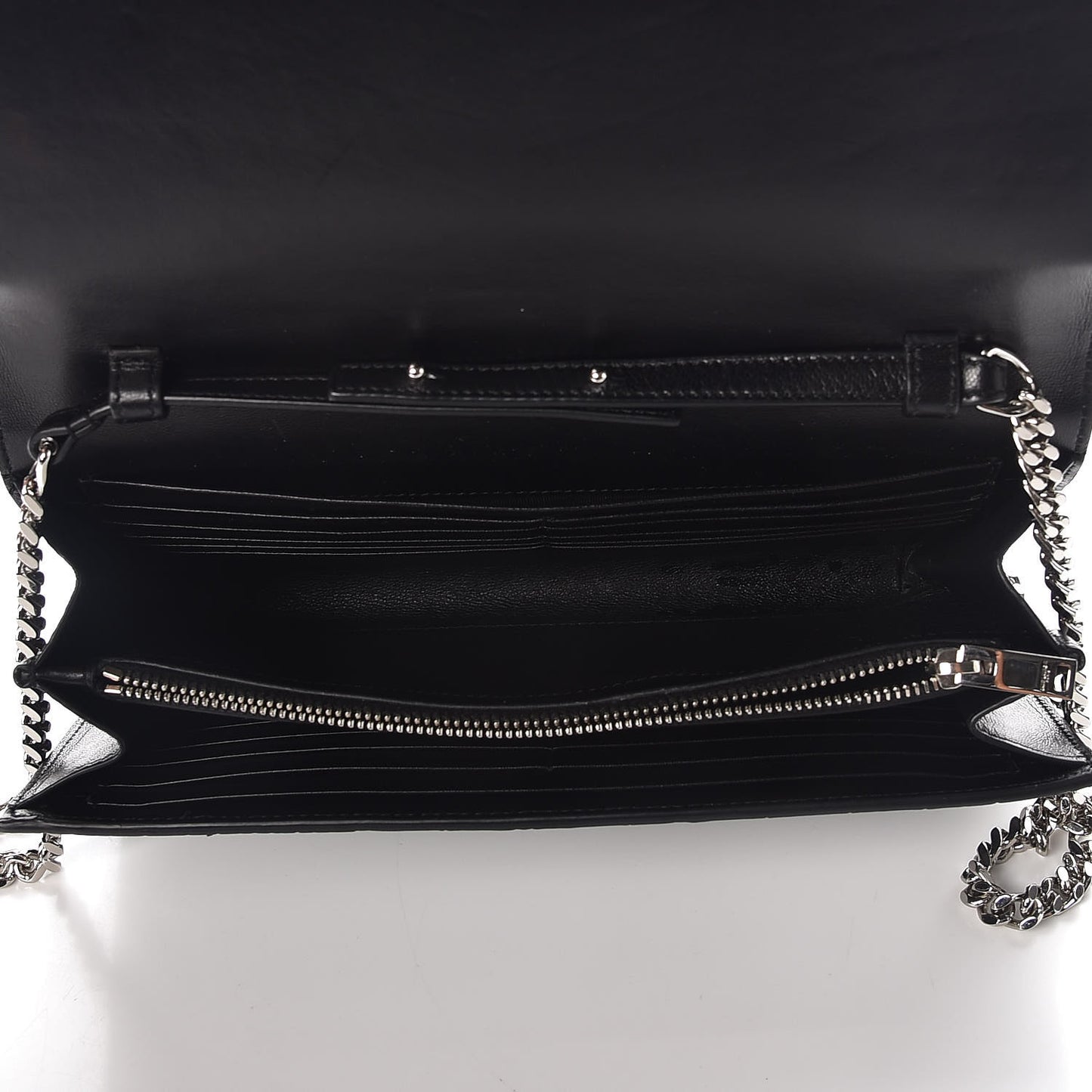 Calfskin Crocodile Embossed Monogram Chain Wallet Black