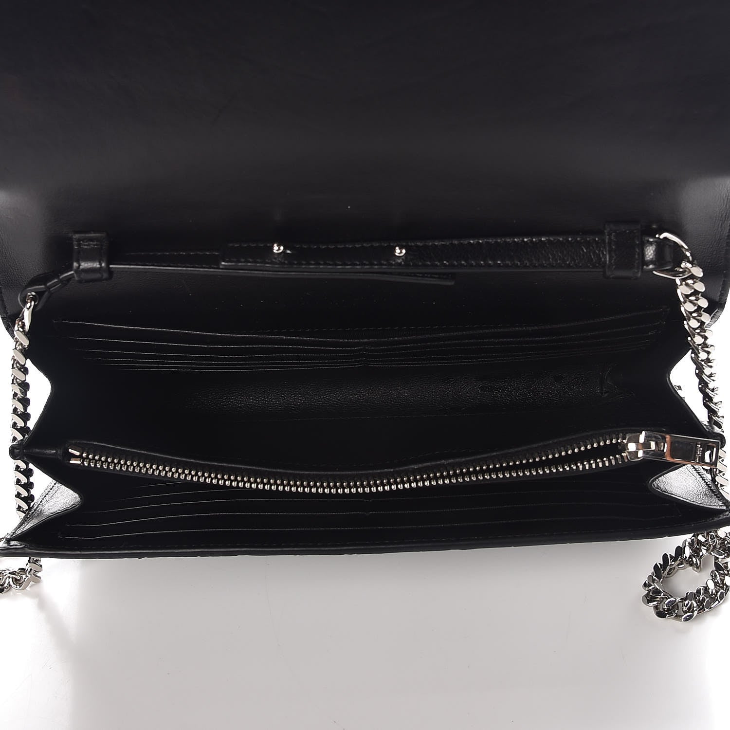 Saint Laurent Calfskin Crocodile Embossed Monogram Chain Wallet Black 7 of 11