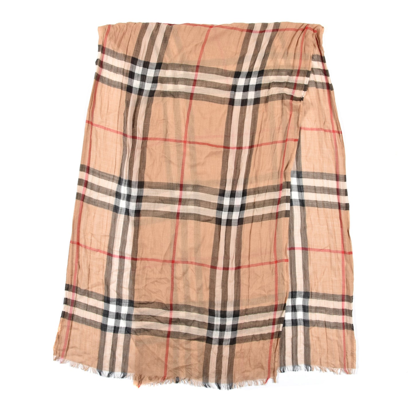 Wool Silk Gauze Giant Check Lightweight Scarf Camel