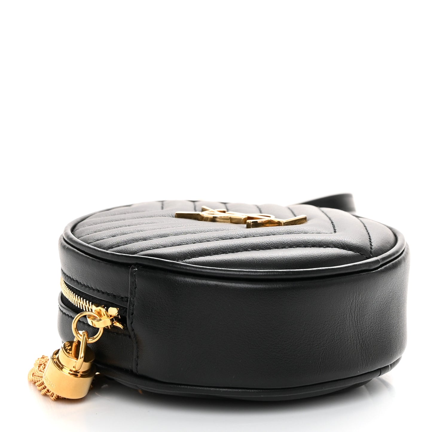 Calfskin Matelasse Chevron Quilted Baby Round Vinyle Belt Bag Black
