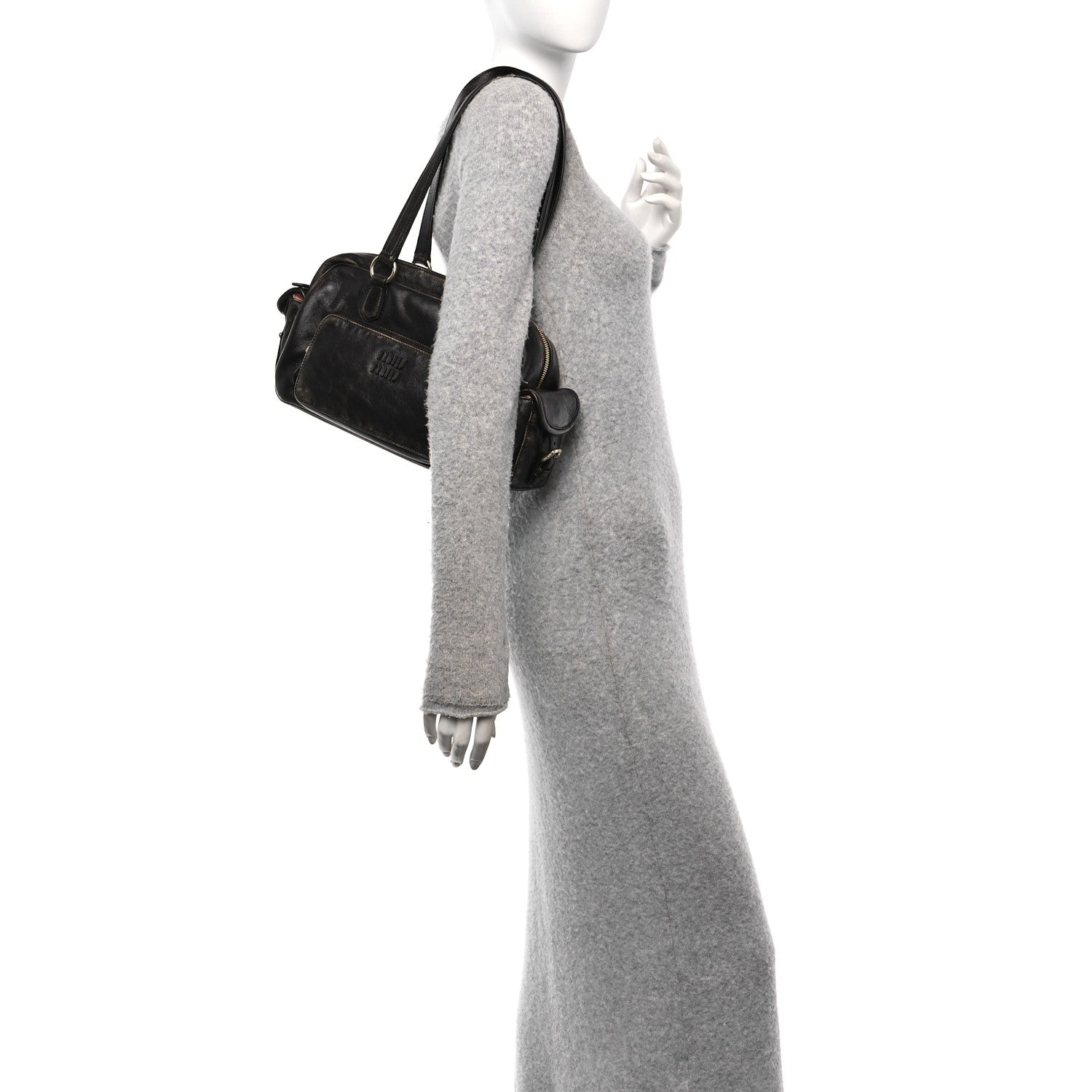 Miu Miu Distressed Nappa Shoulder Bag Sand Coffee 2 of 9