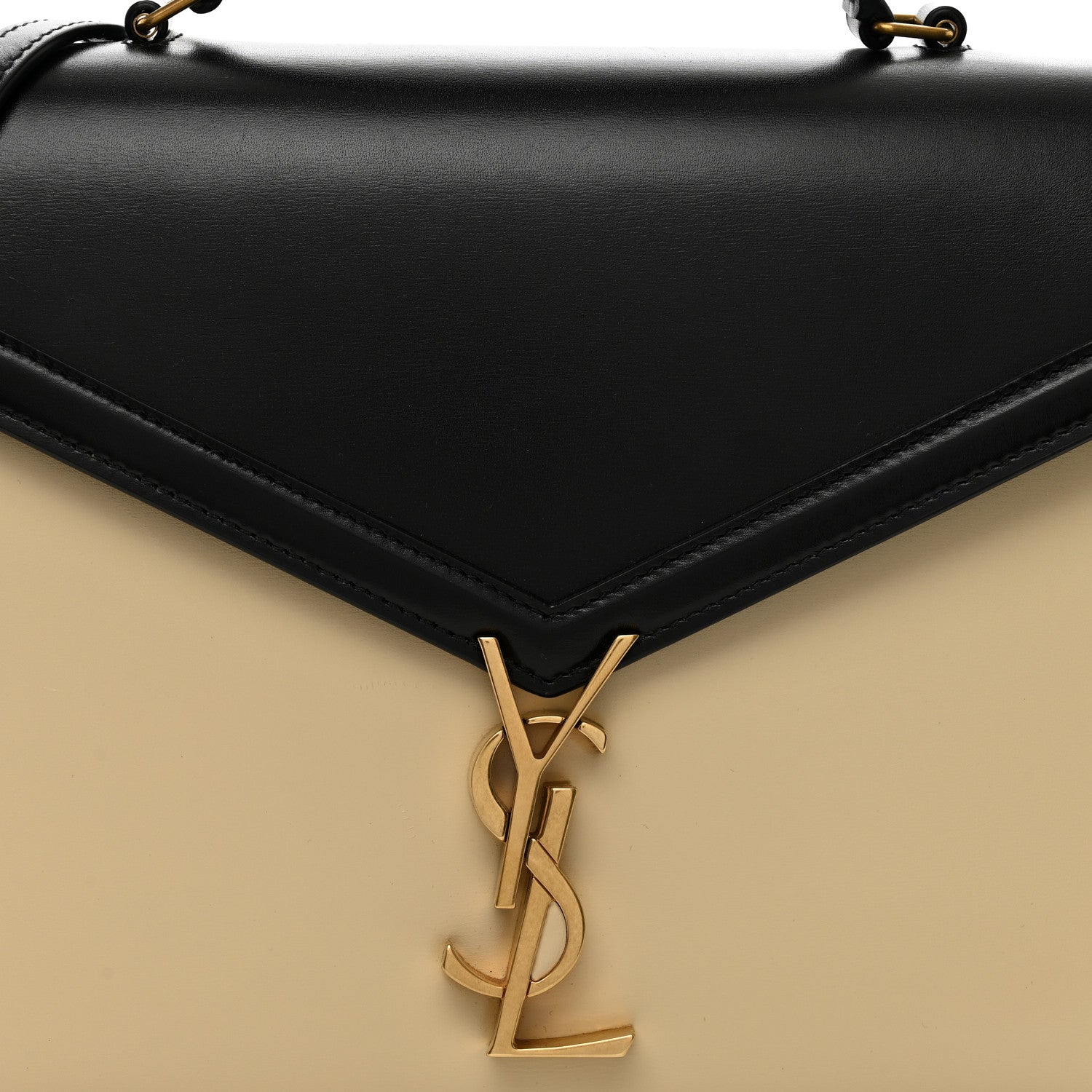 Saint Laurent Smooth Shiny Calfskin Medium Classic Monogram Cassandra Top Handle Black Crema Soft 5 of 12