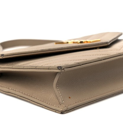 Saint Laurent Grain De Poudre Matelasse Chevron Monogram Envelope Chain Wallet Dark Beige 10 of 13