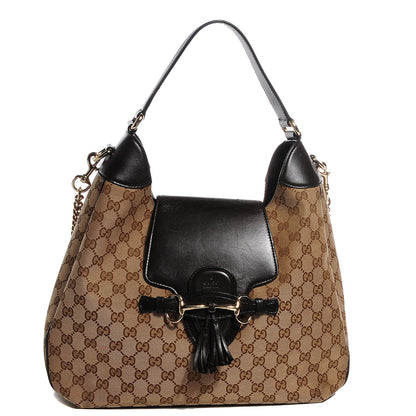 Gucci Monogram Margaux Calfskin Medium Emily Hobo Beige Ebony Black 1 of 9
