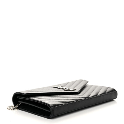 Saint Laurent Grain De Poudre Matelasse Chevron Monogram Chain Wallet Black 4 of 10